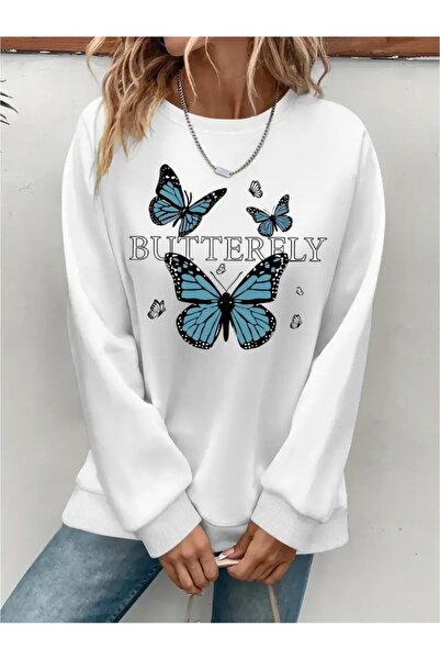 SVART WEAR Sweatshirt oversize cu gât crew, imprimat, cu trei fire, cu textur...