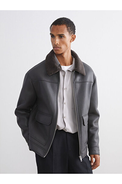 LC Waikiki Brown Standard Fit Men's Leather Look Coat