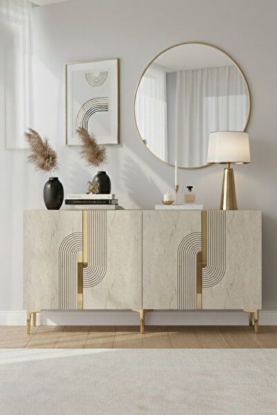 CENEYRA KA1516BTG MEYRA KONSOL, TV SEHPASI BEYAZ-TRAVERTEN KAPAK-GOLD 150cm