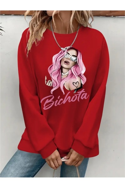 SVART WEAR Sweatshirt oversize cu gât crew, imprimat, cu trei fire, cu textur...