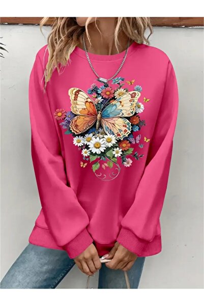 SVART WEAR Sweatshirt oversize cu gât crew, imprimat, cu trei fire, cu textur...