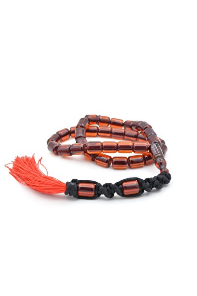 Murty99 Macrame Model Barrel Cut Dark Orange Crimped Amber Prayer Beads
