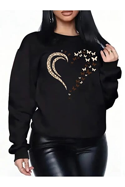 SVART WEAR Sweatshirt oversize cu gât crew, imprimat, cu trei fire, cu textur...