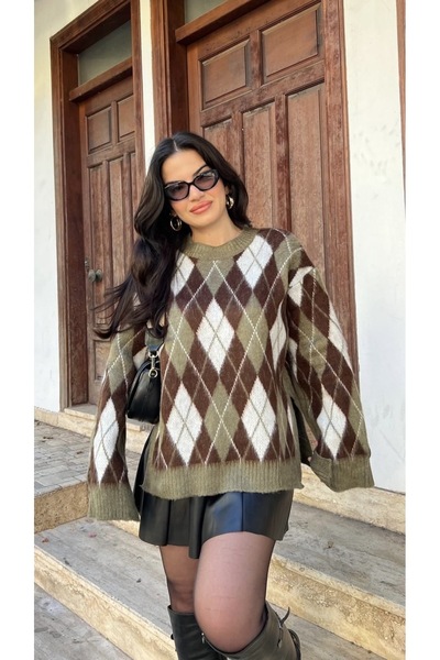 Butik Khaki/Brown Shardon Pullover with Slits on the Sides