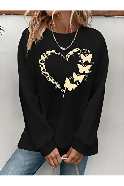 SVART WEAR Sweatshirt oversize cu gât crew, imprimat, cu trei fire, cu textur...