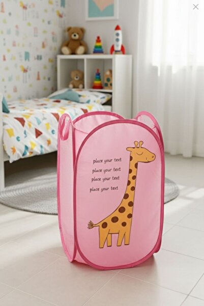 TARIK HOME Πτυσσόμενο δικτυωτό καλάθι παιχνιδιών / κουτί πλυντηρίου - Παιδικό δωμάτιο με σχέδιο καμηλοπάρδαλης οργάνωσης ροζ