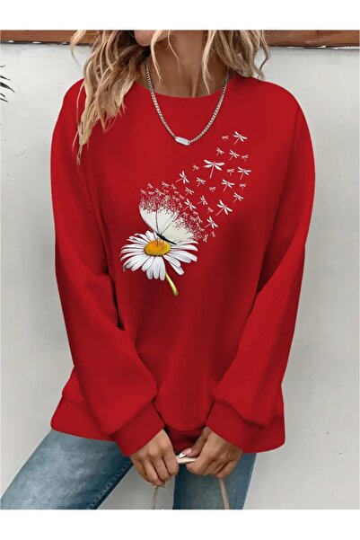 SVART WEAR Sweatshirt oversize cu gât crew, imprimat, cu trei fire, cu textur...