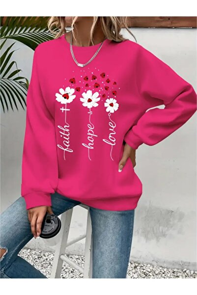 SVART WEAR Sweatshirt oversize cu gât crew, imprimat, cu trei fire, cu textur...