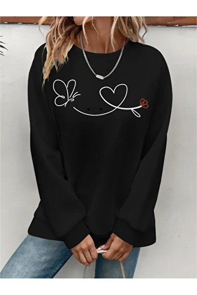 SVART WEAR Sweatshirt oversize cu gât crew, imprimat, cu trei fire, cu textur...