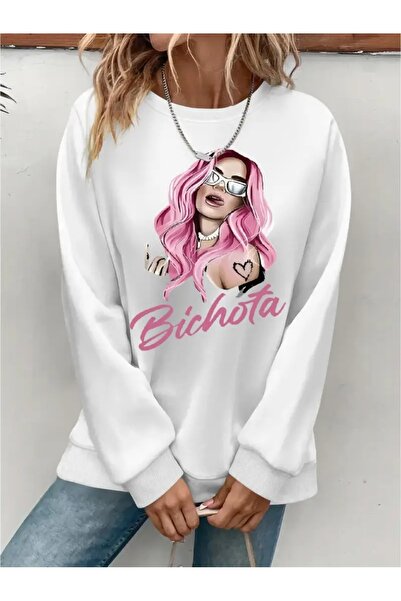 SVART WEAR Sweatshirt oversize cu gât crew, imprimat, cu trei fire, cu textur...