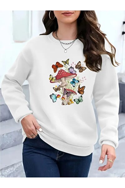 SVART WEAR Sweatshirt oversize cu gât crew, imprimat, cu trei fire, cu textur...