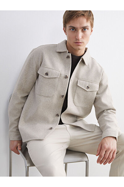 LC Waikiki Beige Regular Fit Long Sleeve Cashmere Men's Shirt Jacket