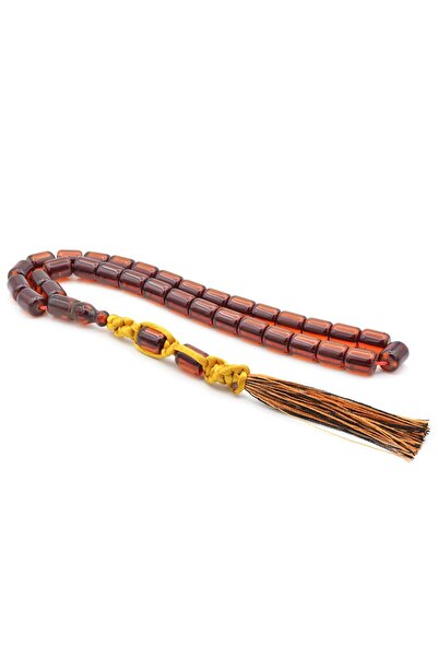 Murty99 Macrame Model Barrel Cut Brown Crimped Amber Prayer Beads