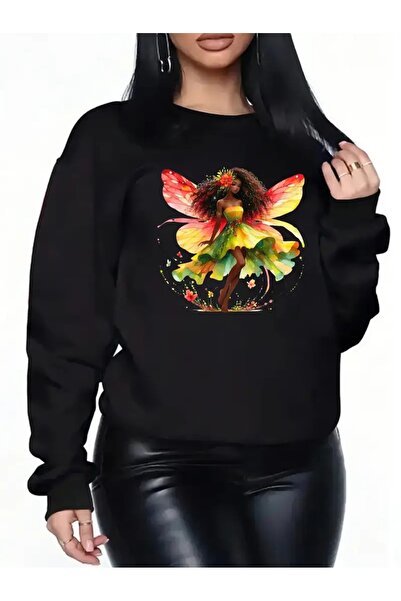 SVART WEAR Sweatshirt oversize cu gât crew, imprimat, cu trei fire, cu textur...