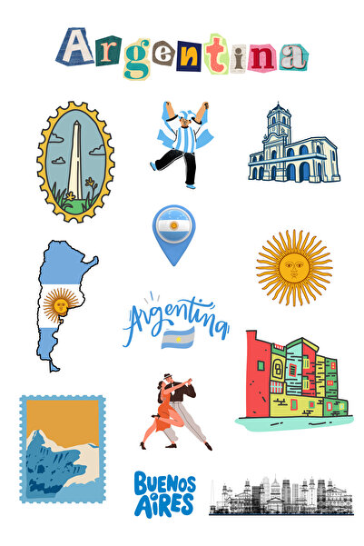 ANSHA CRAFTS Arjantin Sticker Seti Bullet Journal - Ajanda - Planner - Defter...