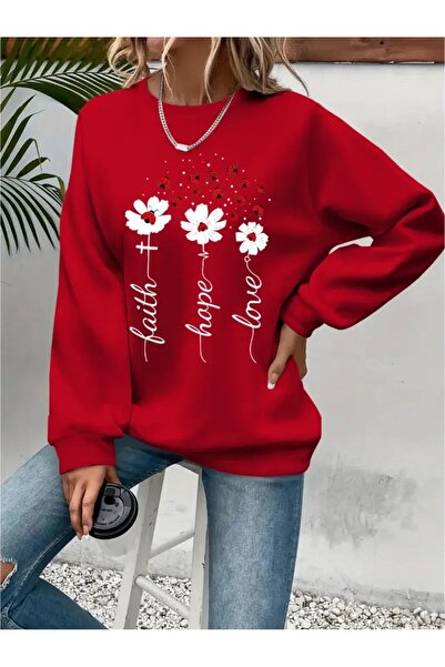 SVART WEAR Sweatshirt oversize cu gât crew, imprimat, cu trei fire, cu textur...