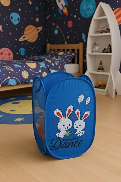 TARIK HOME Coș pliabil pentru jucării / Coș pentru rufe - Organizator pentru cameră pentru copii cu model de iepure, albastru