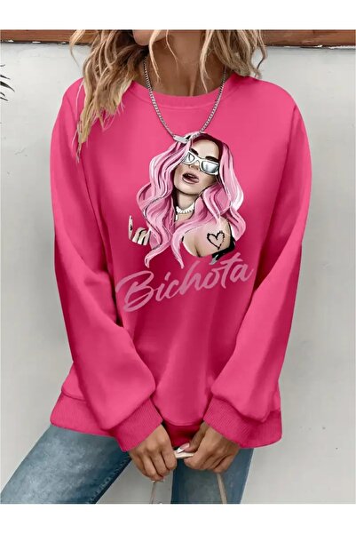 SVART WEAR Sweatshirt oversize cu gât crew, imprimat, cu trei fire, cu textur...