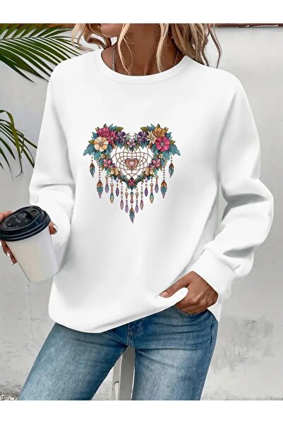 SVART WEAR Sweatshirt oversize cu gât crew, imprimat, cu trei fire, cu textur...