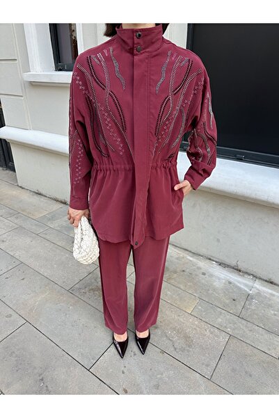 MİA NOURA قميص نسائي بأكمام مطرزة بالخرز من قماش تانسيل بامبير