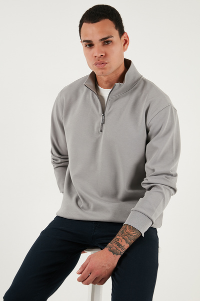 Buratti Ανδρικό φούτερ από βαμβακερό ύφασμα με μισό φερμουάρ και όρθιο γιακά SWEAT 5905470