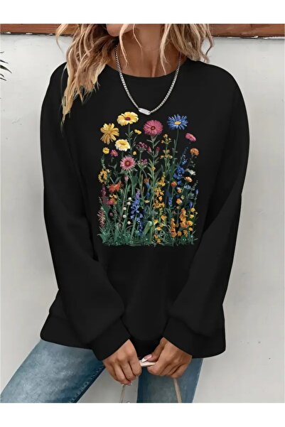 SVART WEAR Sweatshirt oversize cu gât crew, imprimat, cu trei fire, cu textur...