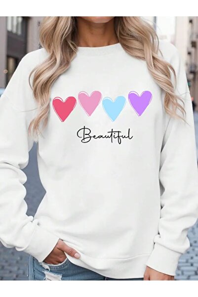 SVART WEAR Sweatshirt oversize cu gât crew, imprimat, cu trei fire, cu textur...