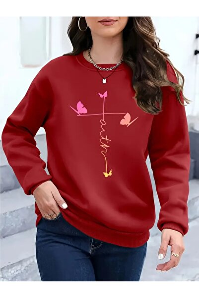 SVART WEAR Sweatshirt oversize cu gât crew, imprimat, cu trei fire, cu textur...