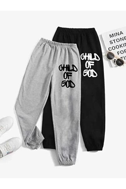 Le Vion 2-li Pantaloni de trening jogger cu imprimeu minimalist, cu picior el...