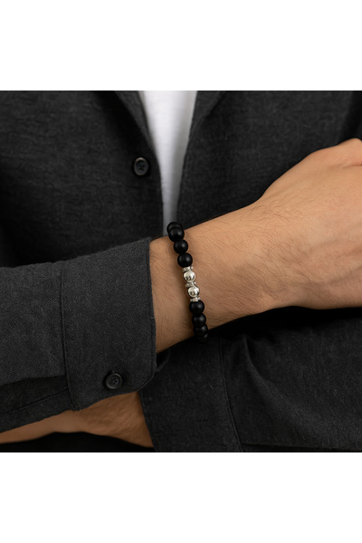 nw northwatch Men's Black Natural Stone Bracelet |   Stylish Design with Meta...