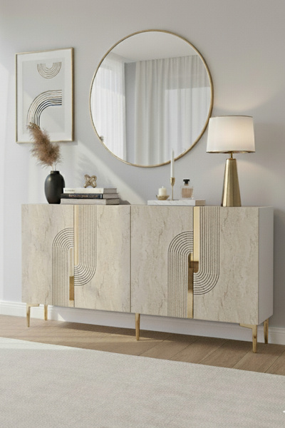 CENEYRA KA1516BTG MEYRA KONSOL, TV SEHPASI BEYAZ-TRAVERTEN KAPAK-GOLD 150cm