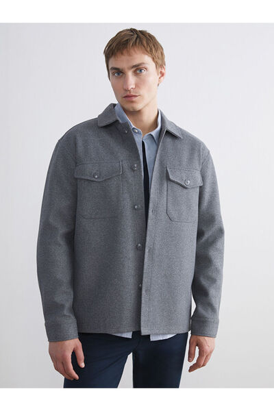 LC Waikiki Gri Regular Fit Uzun Kollu Kaşe Erkek Gömlek Ceket
