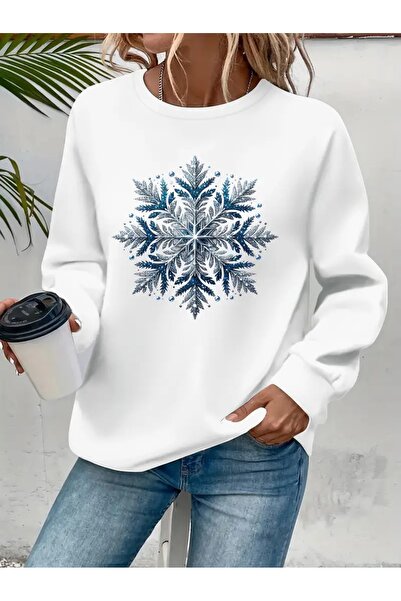 SVART WEAR Sweatshirt oversize cu gât crew, imprimat, cu trei fire, cu textur...