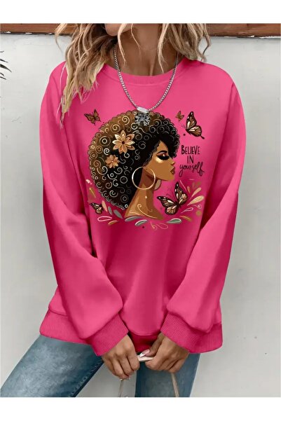 SVART WEAR Sweatshirt oversize cu gât crew, imprimat, cu trei fire, cu textur...