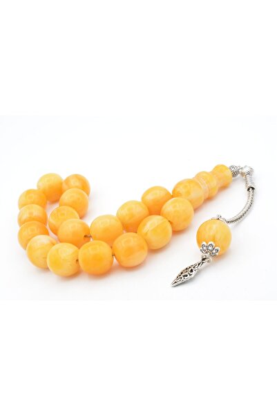 Murty99 Fıçı Kesim Hareli Yellow Crimped Amber Efe Mascot Prayer Beads