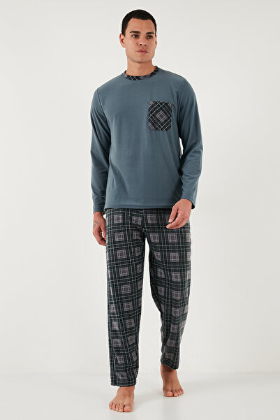 Buratti Checkered Soft Textured Regular Fit Long Sleeve Pajama Set Men's Pajama Set 609611060