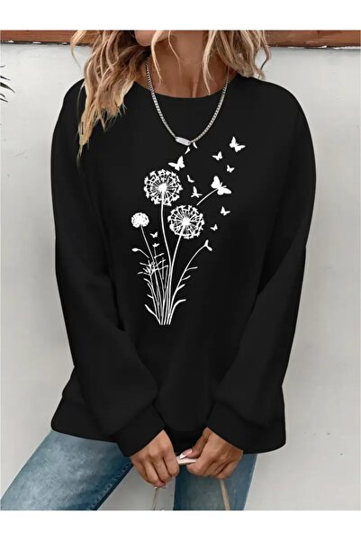 SVART WEAR Sweatshirt oversize cu gât crew, imprimat, cu trei fire, cu textur...