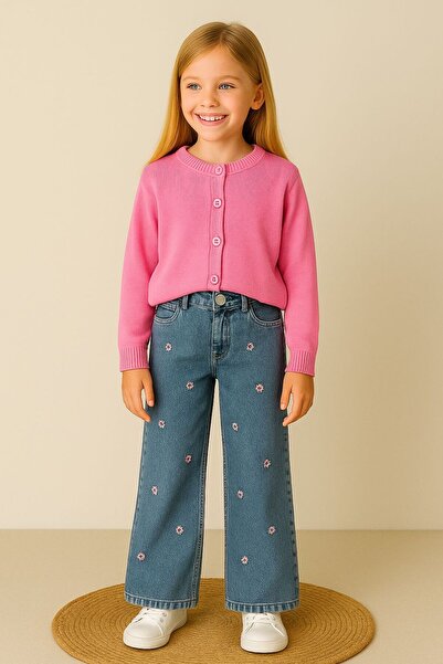 KOKOŞ BEBEK Floral Detailed Denim Pants & Knitwear Jacket Set - Age 2/10 - 31498