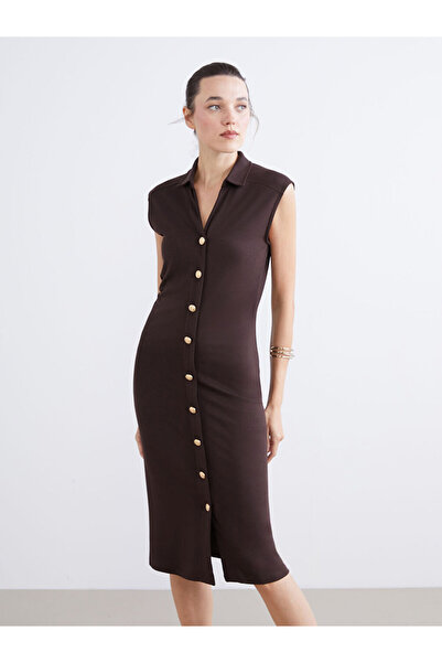 LC Waikiki Brown Bodycon Shirt Dress