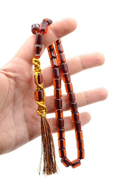 Murty99 Macrame Model Barrel Cut Brown Crimped Amber Prayer Beads