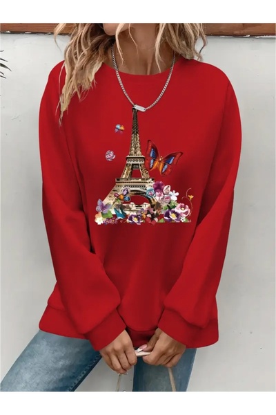 SVART WEAR Sweatshirt oversize cu gât crew, imprimat, cu trei fire, cu textur...