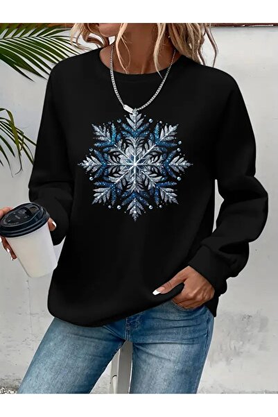 SVART WEAR Sweatshirt oversize cu gât crew, imprimat, cu trei fire, cu textur...