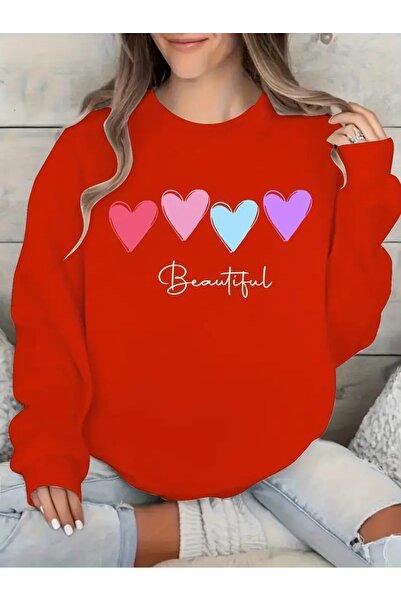 SVART WEAR Sweatshirt oversize cu gât crew, imprimat, cu trei fire, cu textur...