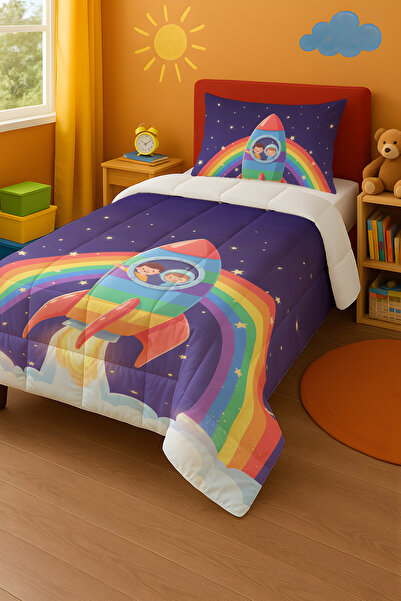 Viadela Rainbow Rocket Space Exploration Children's Quilt