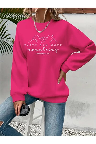 SVART WEAR سترة رياضية مطبوعة بياقة دائرية وحجم كبير مصنوعة من ثلاث خيوط مع ت...