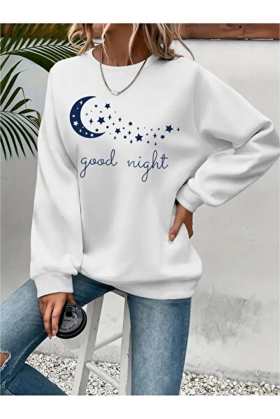 YUNAYT سترة رياضية مطبوعة بياقة دائرية وحجم كبير مصنوعة من ثلاث خيوط مع تطريز...