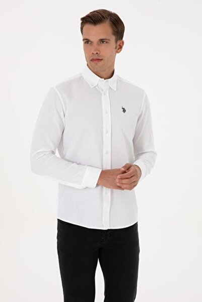 U.S. Polo Assn. قميص رجالي أبيض بأكمام طويلة TEKSPOR223655.6