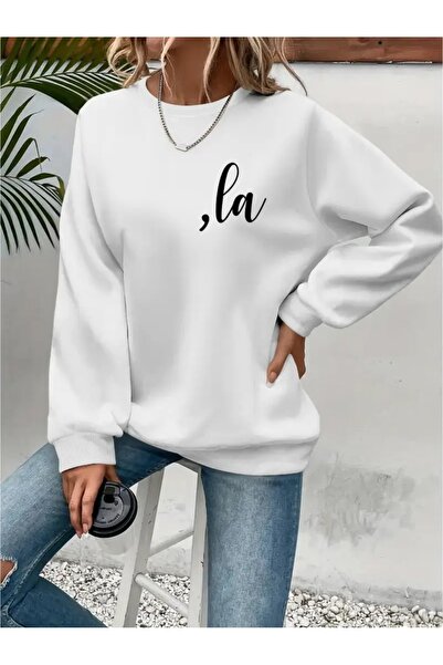 YUNAYT Sweatshirt oversize cu gât crew, imprimat, cu trei fire, cu textură ch...