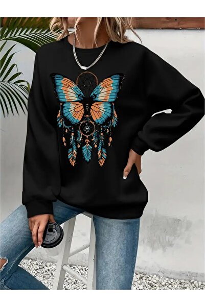 SVART WEAR Sweatshirt oversize cu gât crew, imprimat, cu trei fire, cu textur...