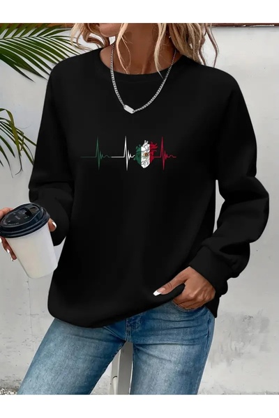 SVART WEAR Sweatshirt oversize cu gât crew, imprimat, cu trei fire, cu textur...
